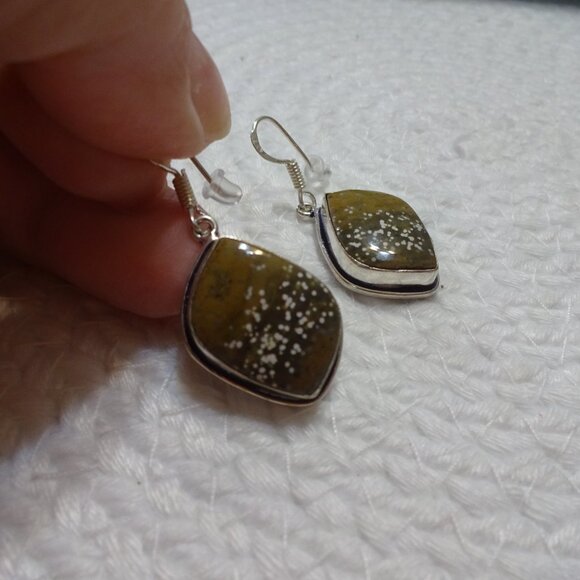Unique DENDRITE OPAL Handmade Sterling 925 Dangle Earrings #865C - Picture 1 of 3